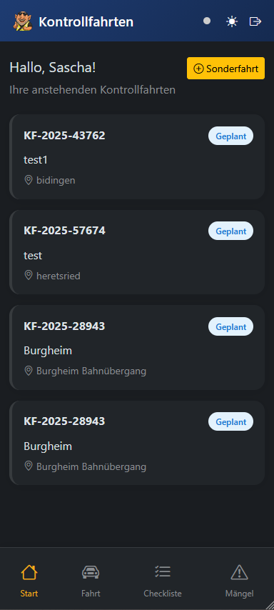 Übersicht der gesamten Kontrollfahrten