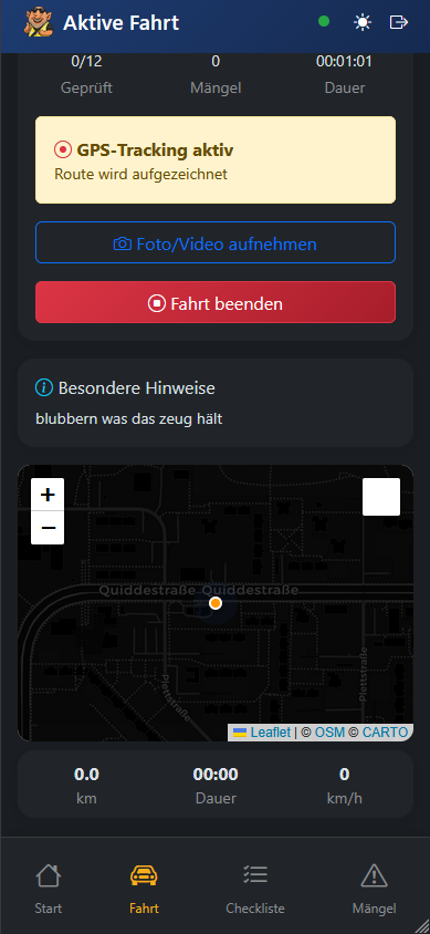 Aktive Kontrollfahrt mit GPS-Tracking