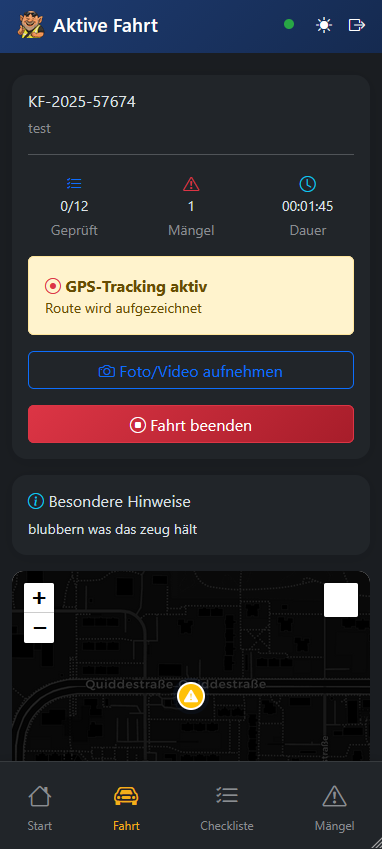Mängelanzeige mit aktueller GPS-Position